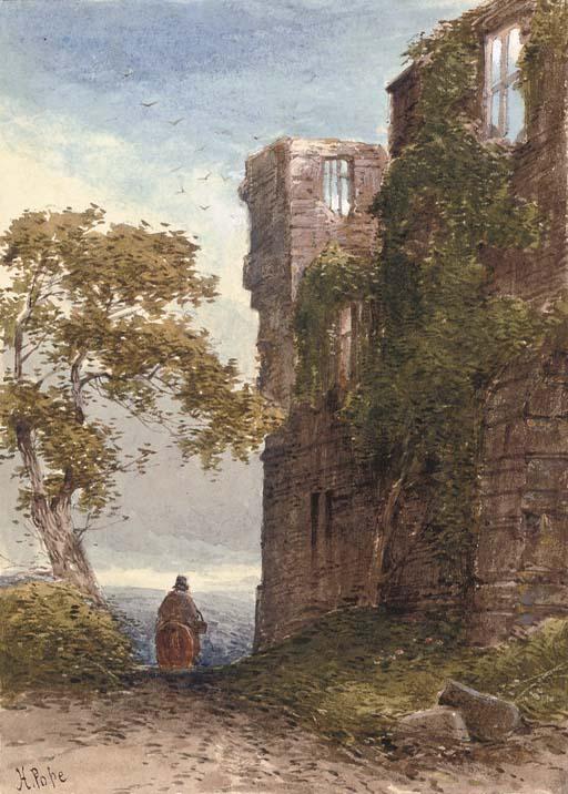Henry Martin Pope - A traveller before a ruined castle