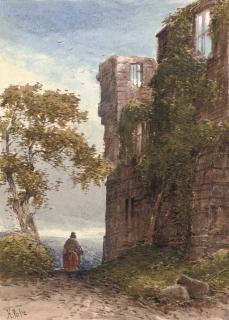 Henry Martin Pope - A traveller before a ruined castle