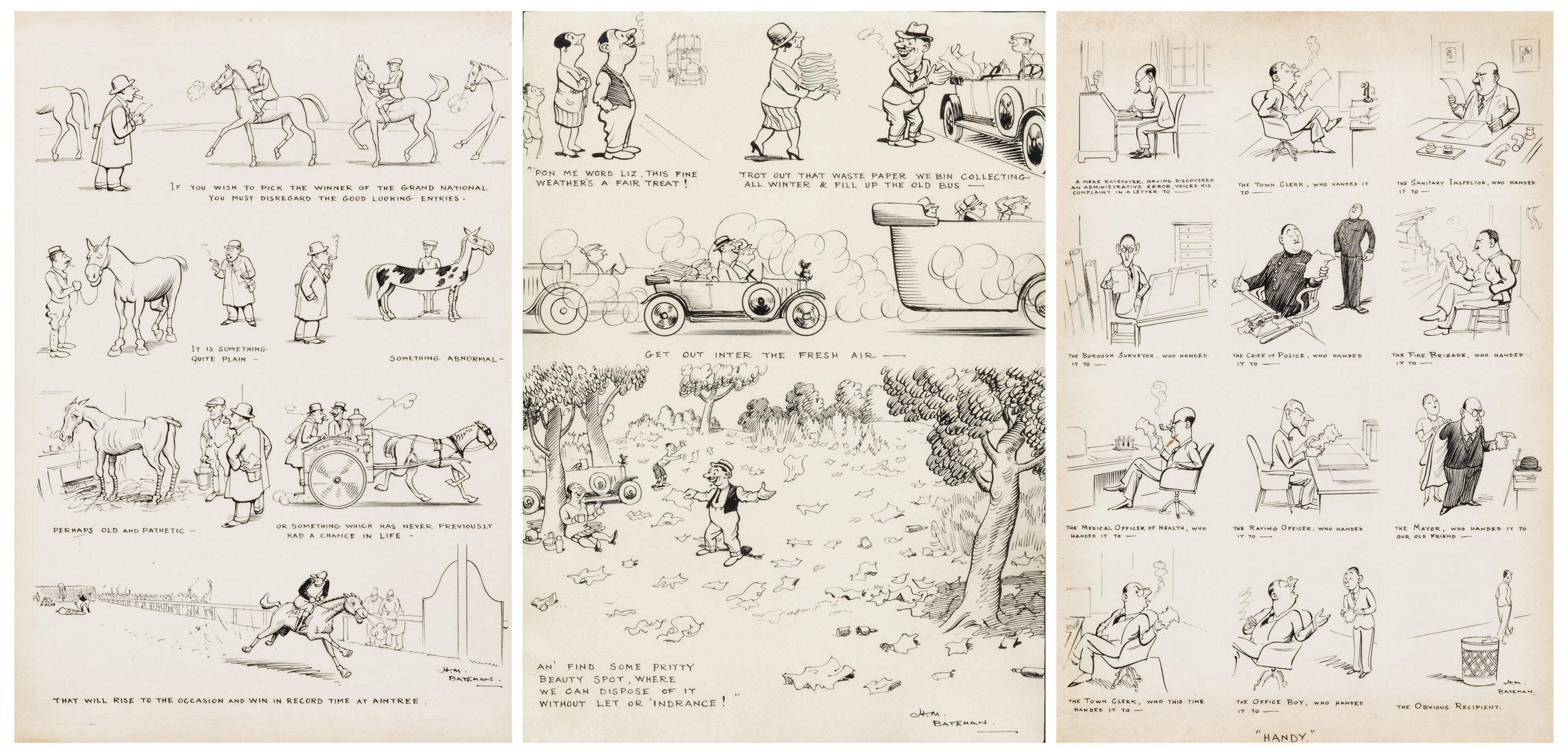 Henry Mayo Bateman - Grand National (i); Handy (ii); An\' find some pritty [sic] beauty spot! (iii)