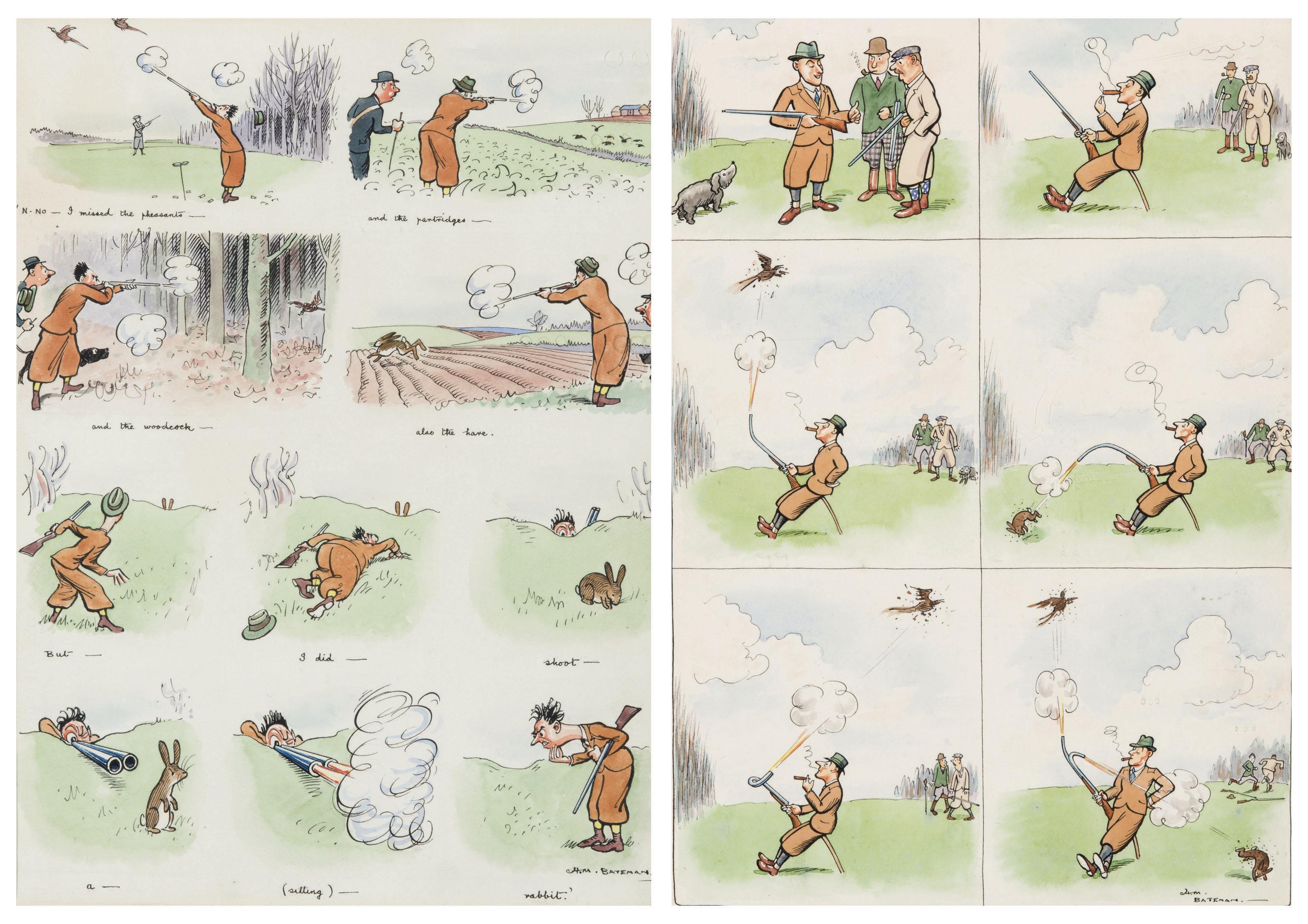Henry Mayo Bateman - Honour was satisfied in the season in retrospect (i); Demonstration of the new flexible fowling piece for crack shots (ii)