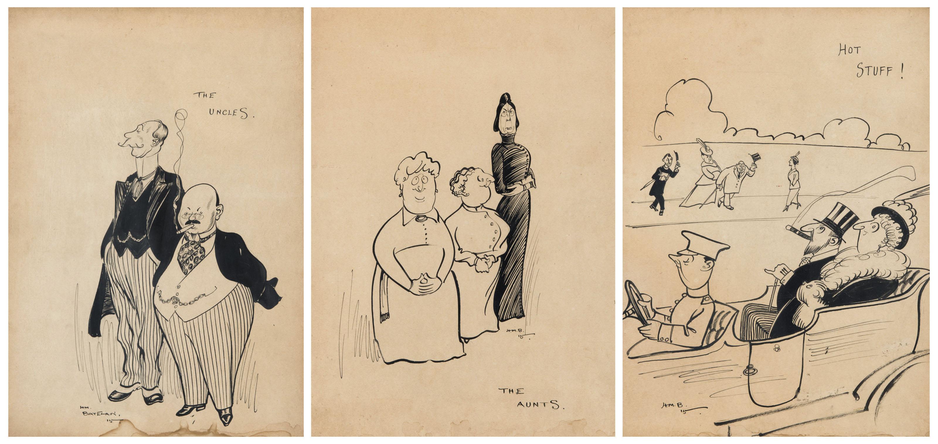 Henry Mayo Bateman - The Uncles (i); The Aunts (ii); Hot Stuff! (iii)