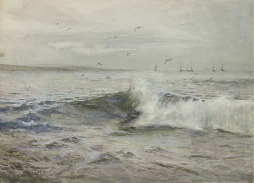 Henry Meynell Rheam - Gulls playing in the surf off the Cornish coast