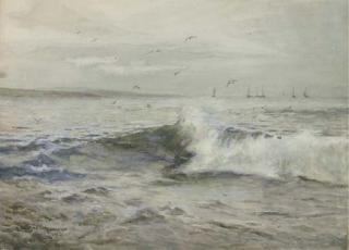 Henry Meynell Rheam - Gulls playing in the surf off the Cornish coast
