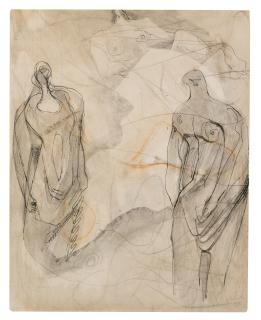 Henry Moore, O.M., C.H. - One Reclining And Two Standing Figures