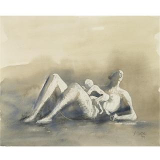 Henry Moore, O.M., C.H. - Reclining Mother And Child: Maquette I