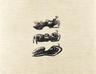 Henry Moore O.M., C.H. - Three Reclining Figures with Land Background