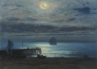Henry Moore, R.A., R.W.S. - Ship on a moonlit sea - Yarmouth Jetty