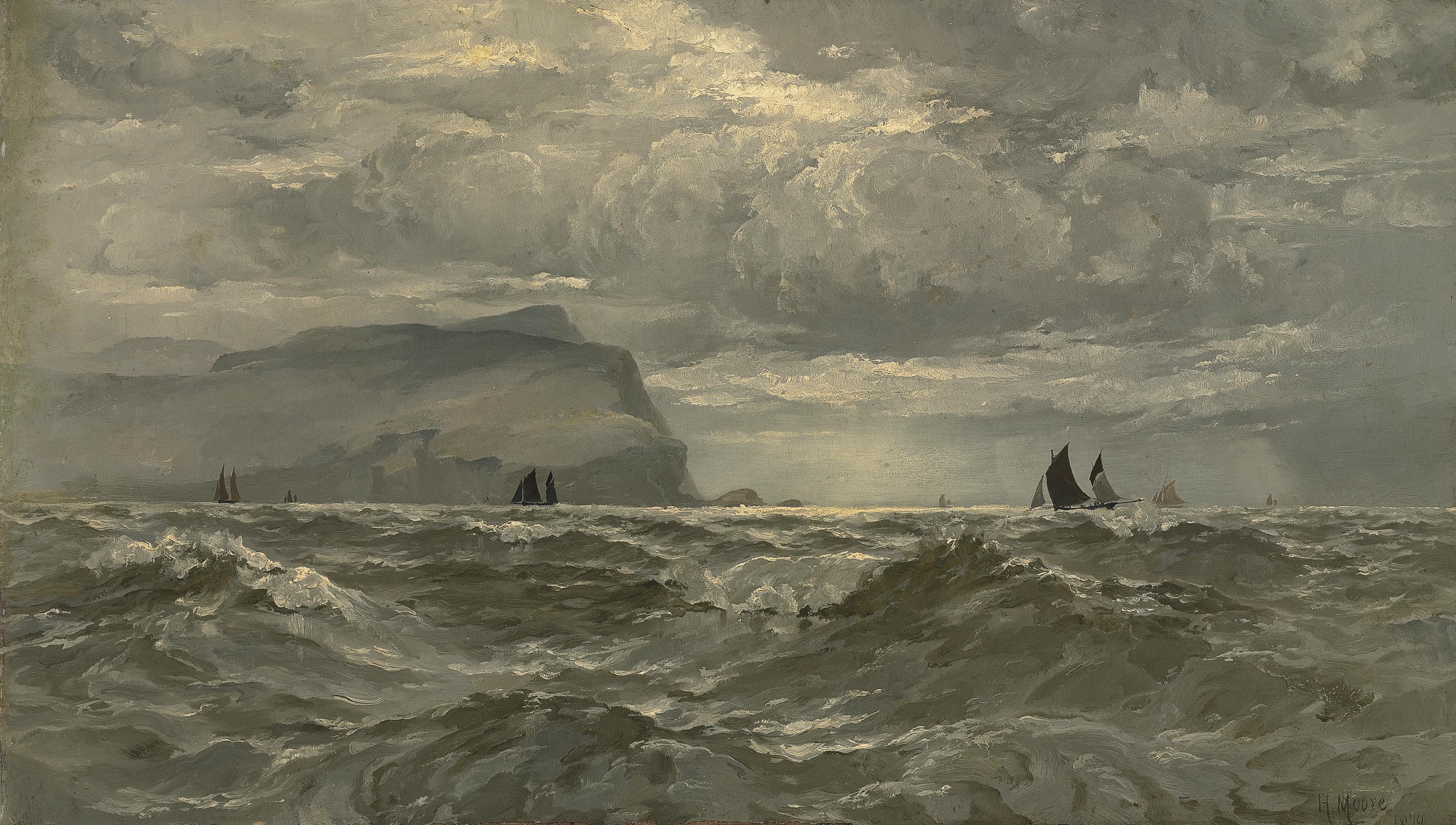 Henry Moore, R.A., R.W.S. - Shipping off a rocky coast