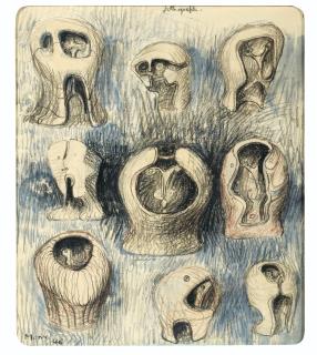 Henry Moore - Helmet Heads (Recto) Two Standing Women (Verso)