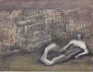 Henry Moore - Reclining Figure with Cliff Background