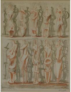 Henry Moore - Red And Blue Standing Figures (Cramer 36)