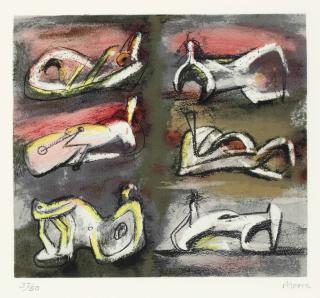 Henry Moore - Six Reclining Figures with Red Background