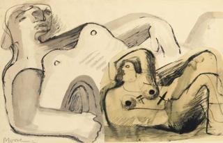 Henry Moore - Two Recumbent Nudes: Montage Of Two Studies For Reclining Figures