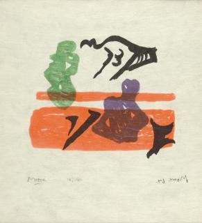 Henry Moore - Violet torso on orange stripes.