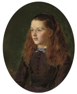 Henry Nelson O\'Neil, A.R.A. - Portrait of Fanny Frith, youngest daughter of William Powell Frith, R.A., half-length, in an oval mount
