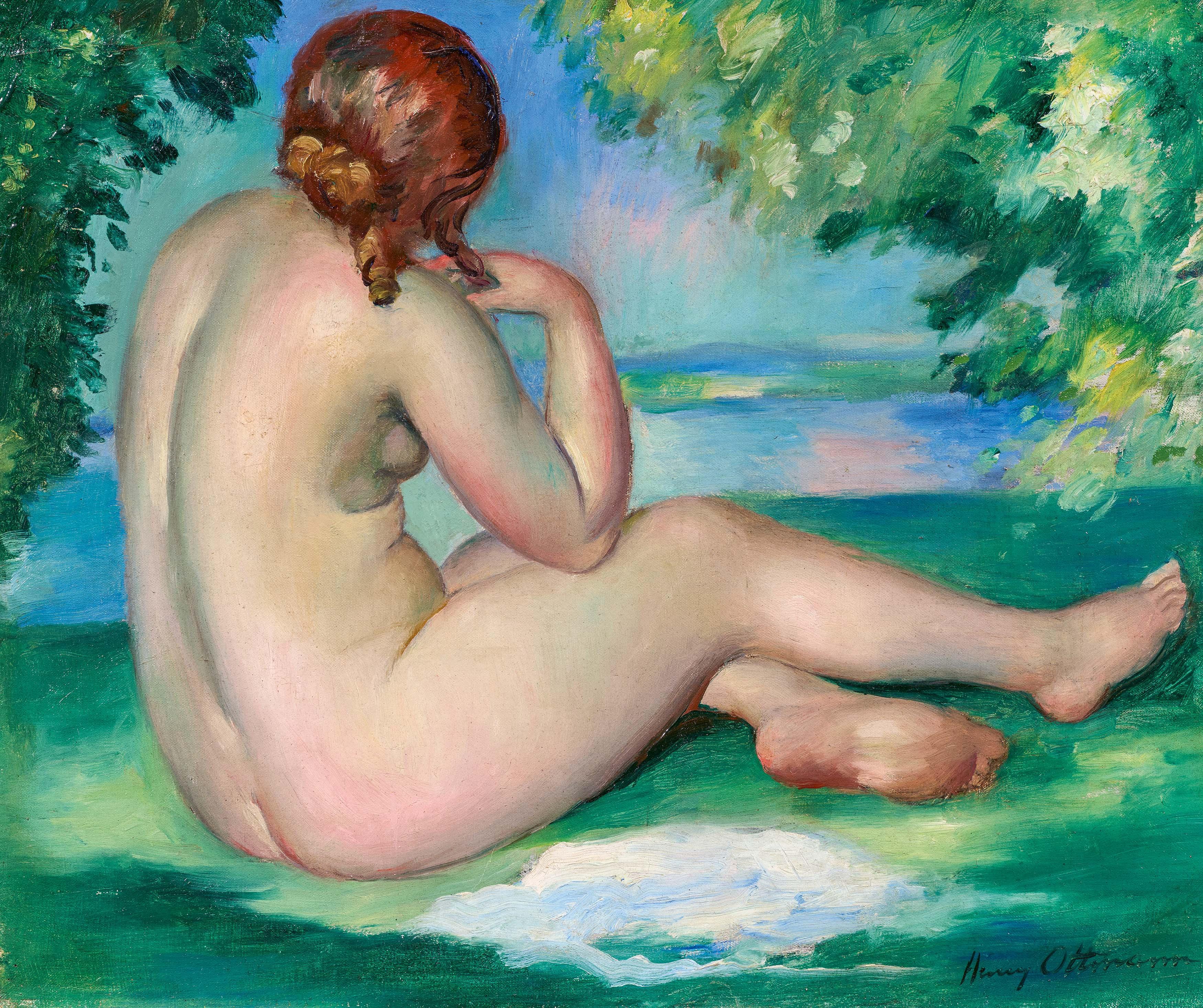 Henry Ottmann - Weiblicher Rückenakt vor der Küste.