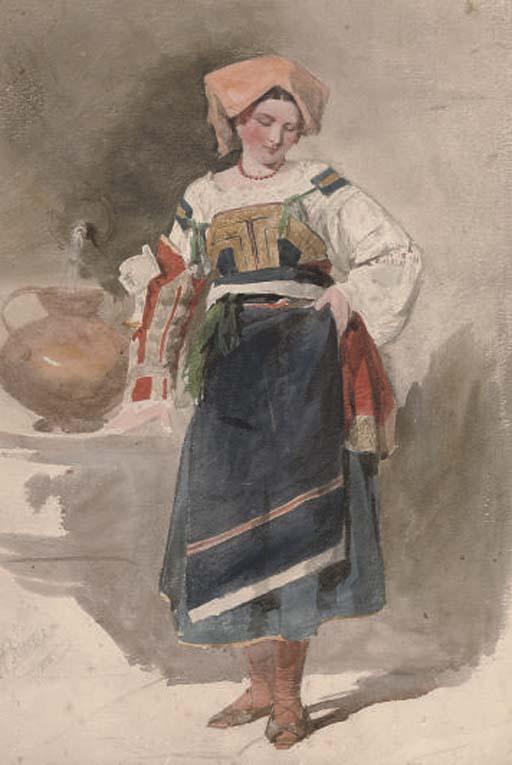 Henry Parsons Riviere - Deep in thought by the water fountain