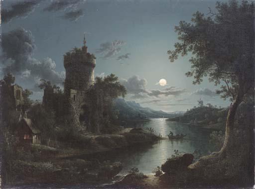 Henry Pether - A Moonlit Castle on a Riverbank