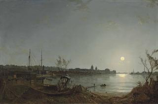 Henry Pether - A view of Greenwich Reach from the Thames by moonlight, with the Hospital, Enderby House and the Telegraph House