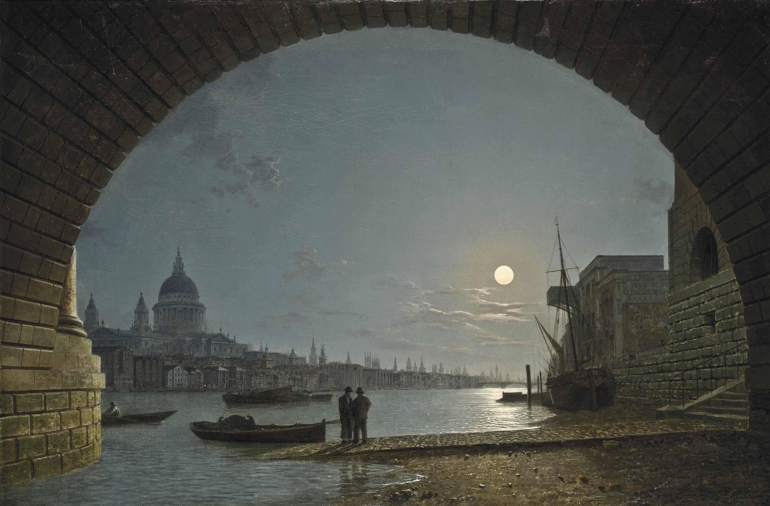 Henry Pether - A view of the Thames with Saint Paul\'s Cathedral from Blackfriars