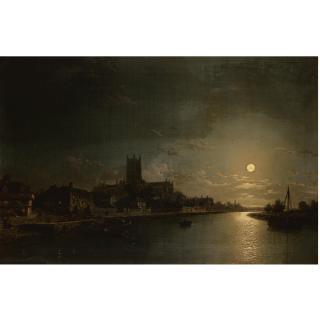 Henry Pether - Moonlight On The River Severn With Worcester Cathedral