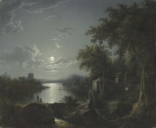 Henry Pether - Moonlit Fishing On The Riverbank