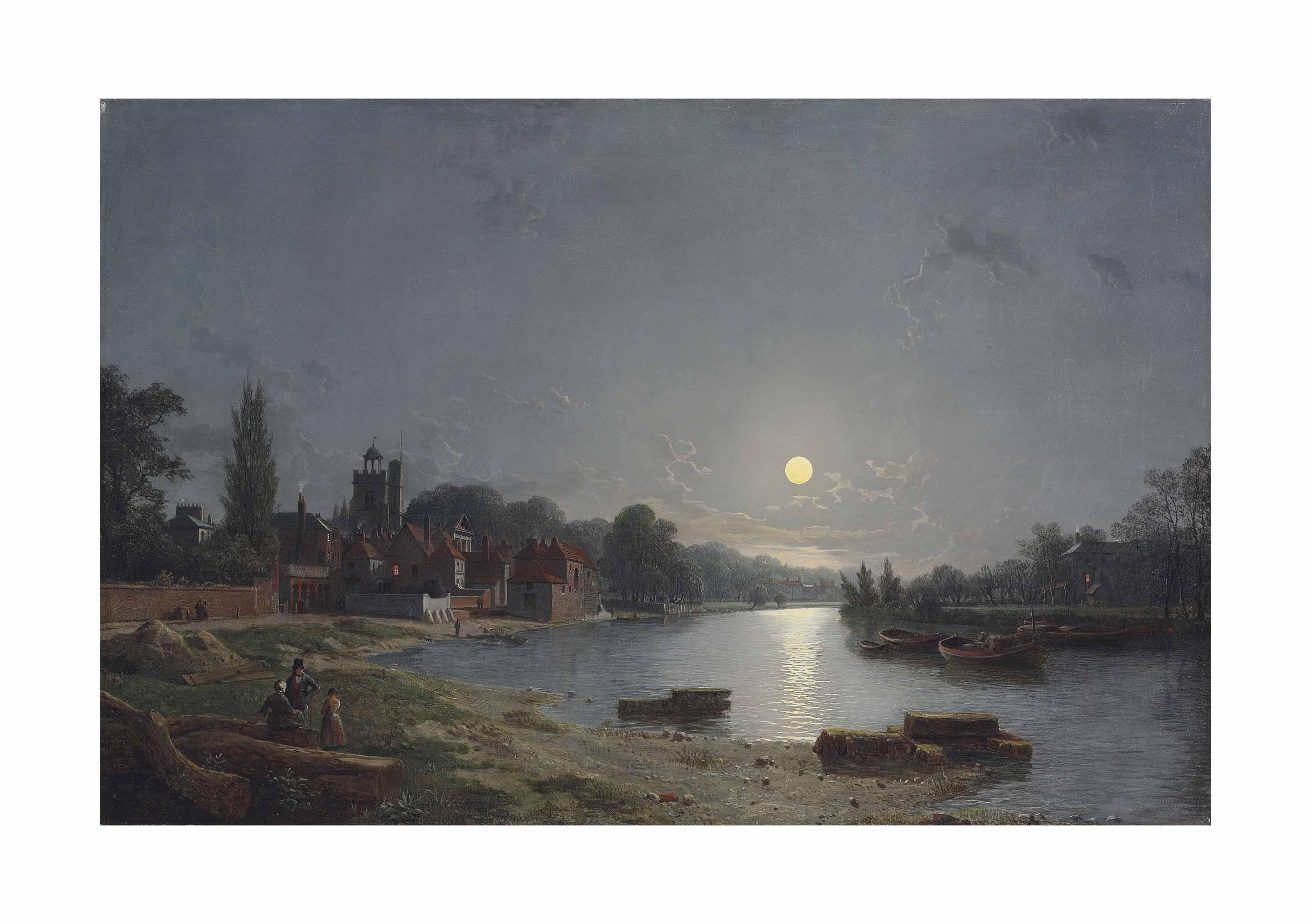Henry Pether - The Rose and Crown at Twickenham, with St Mary\'s Church beyond