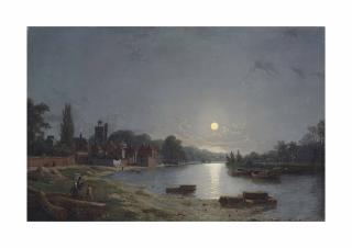 Henry Pether - The Rose and Crown at Twickenham, with St Mary\'s Church beyond