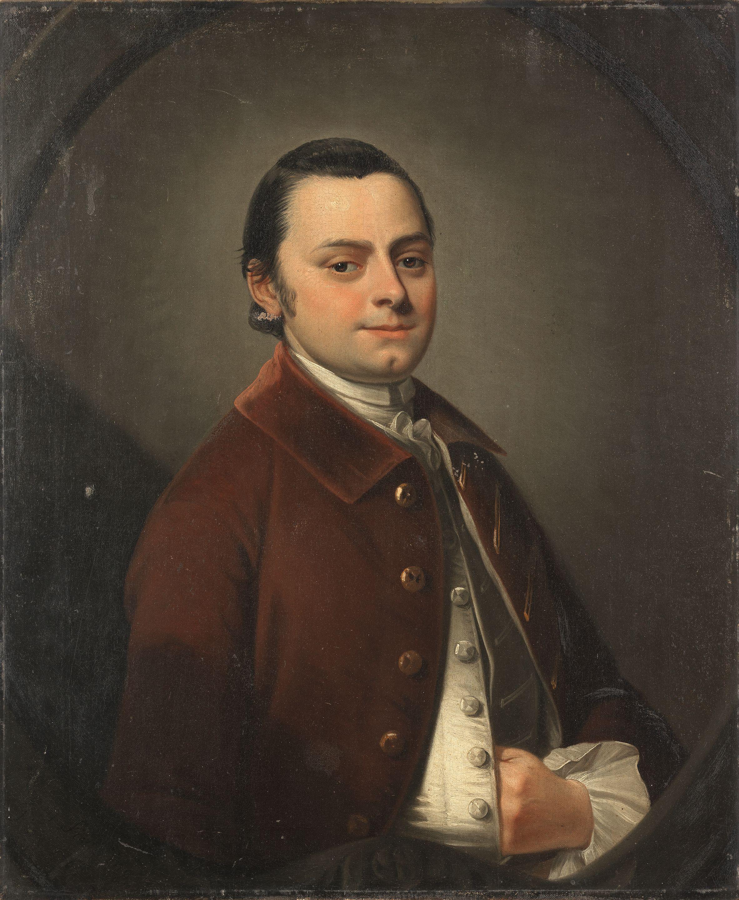 Henry Pickering - Portrait Of A Gentleman Of The Hammond Family, Half-Length, In A Red Coat, Within A Painted Oval Unframed