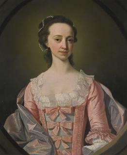 Henry Pickering - Portrait Of A Lady, Half-Length, In A Pink Dress