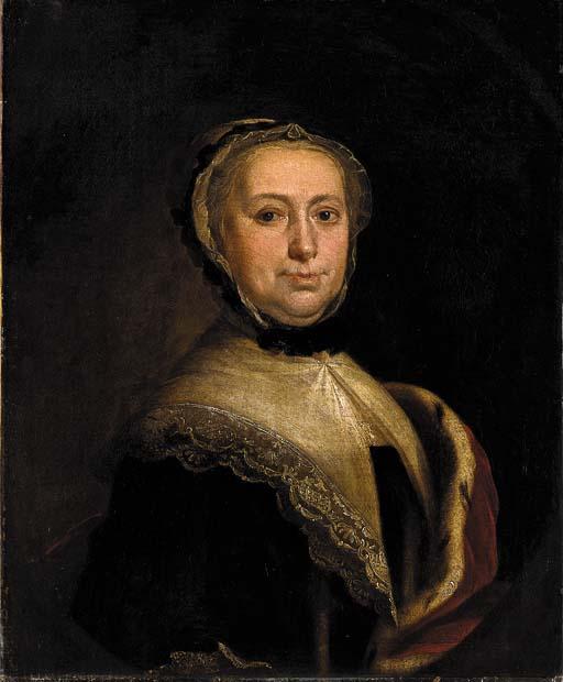 Henry Pickering - Portrait of a lady, said to be Susannah Stott, half-length, in a black dress and white shawl and bonnet