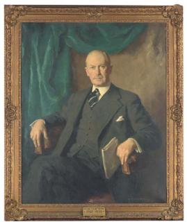 Henry Raeburn Dobson - Portrait of Richard Durant Trotter, wearing a three-piece grey suit, seated
