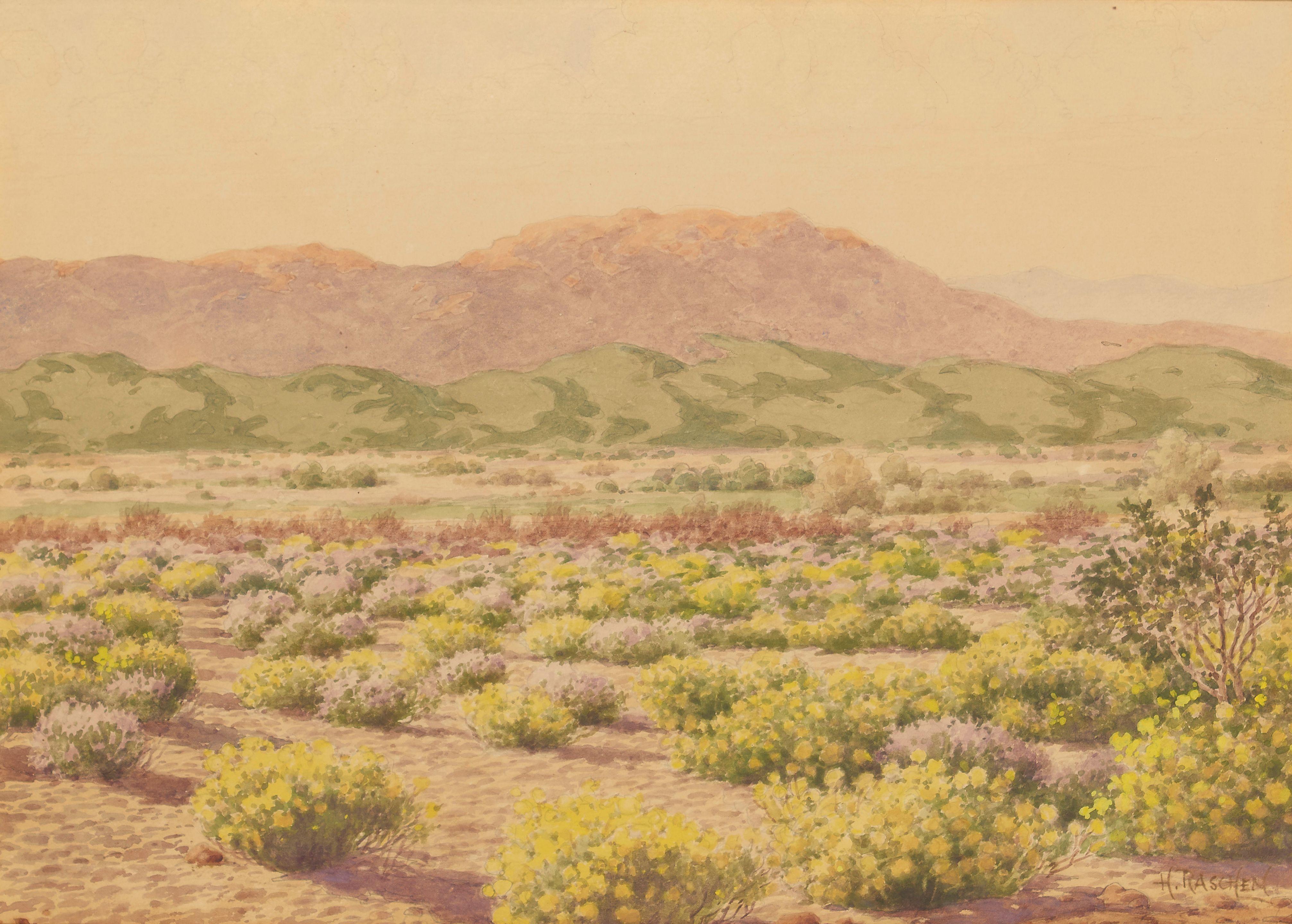 Henry Raschen - The Desert in California sight 9 1/2 x 13 1/2 in. framed 20 1/2 x 24 1/2 in.