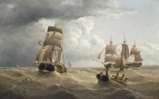 Henry Redmore - A British Armed Merchantman And A Dutch Barge In Coastal Waters
