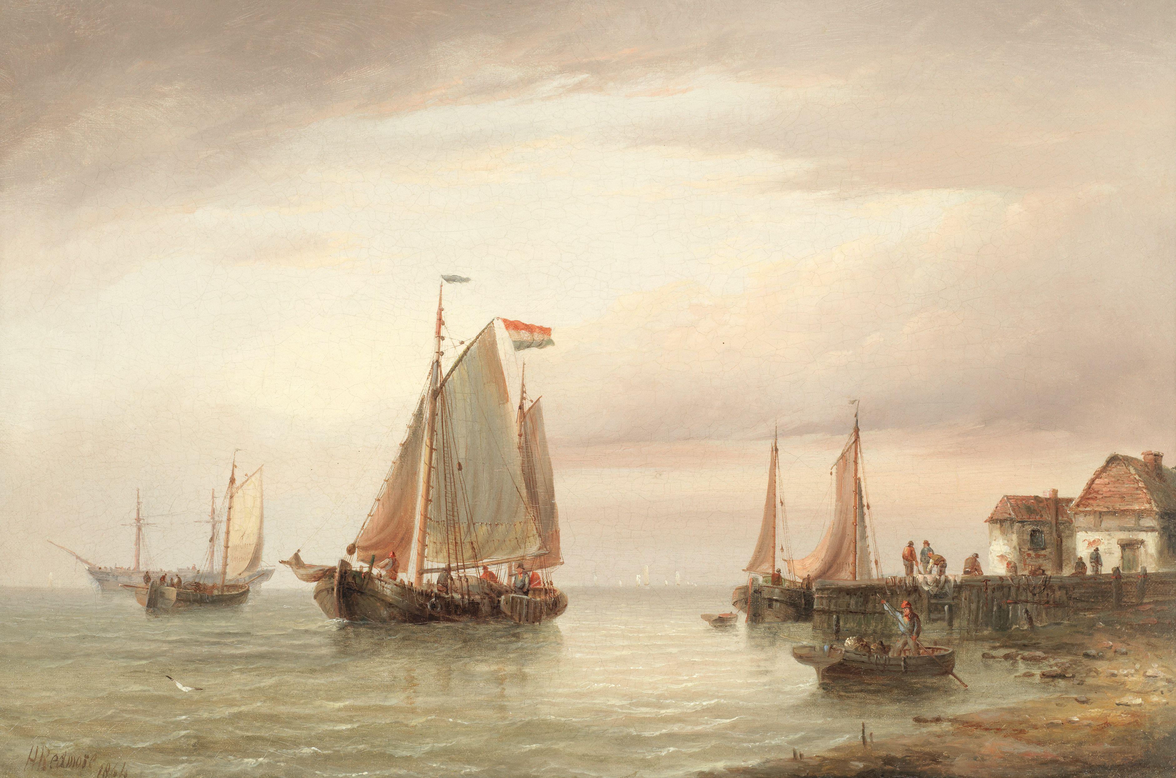 Henry Redmore - A calm evening off a Dutch coastal town