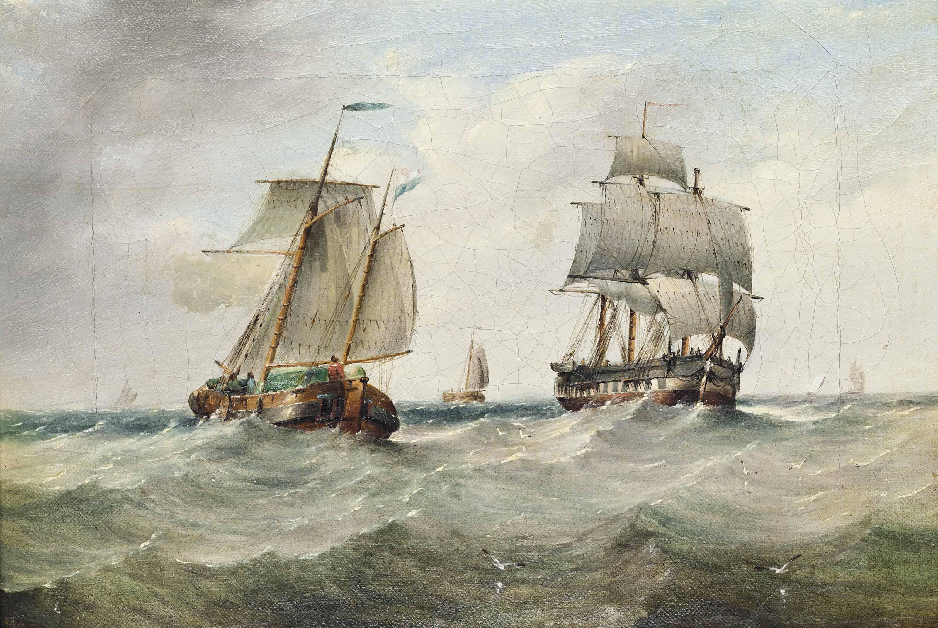 Henry Redmore - A Dutch Barge And A Merchantman Passing In The Channel
