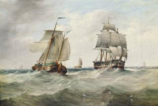 Henry Redmore - A Dutch Barge And A Merchantman Passing In The Channel