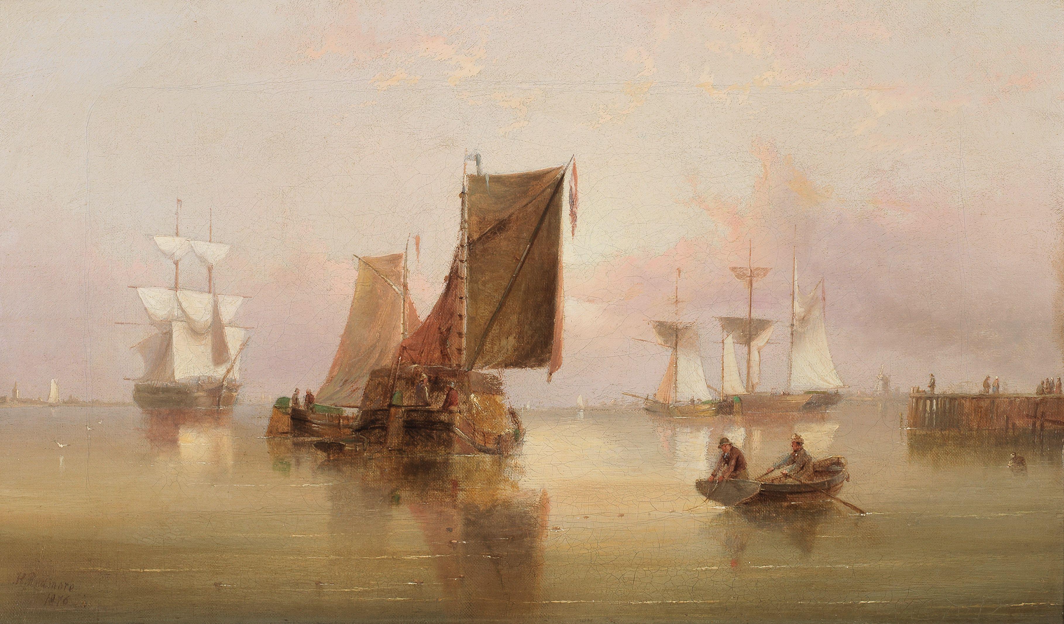 Henry Redmore - A hay barge and other coastal craft in calm waters