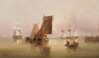 Henry Redmore - A hay barge and other coastal craft in calm waters