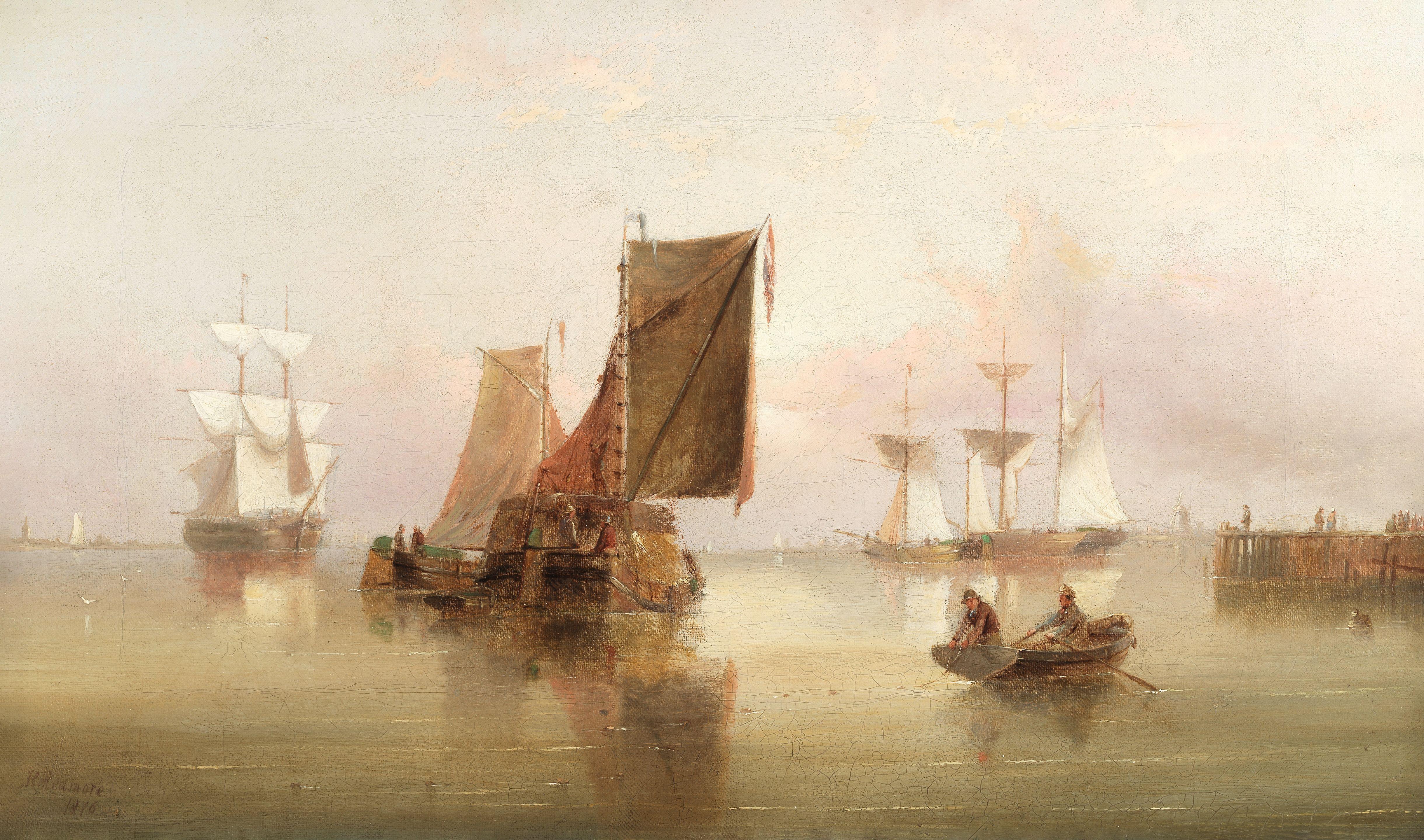 Henry Redmore - A hay barge and other coastal craft in calm waters