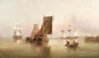Henry Redmore - A hay barge and other coastal craft in calm waters