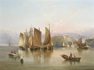 Henry Redmore - Luggers and other commercial traffic in a calm off Whitby