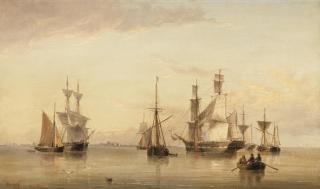 Henry Redmore - Shipping in a calm estuary