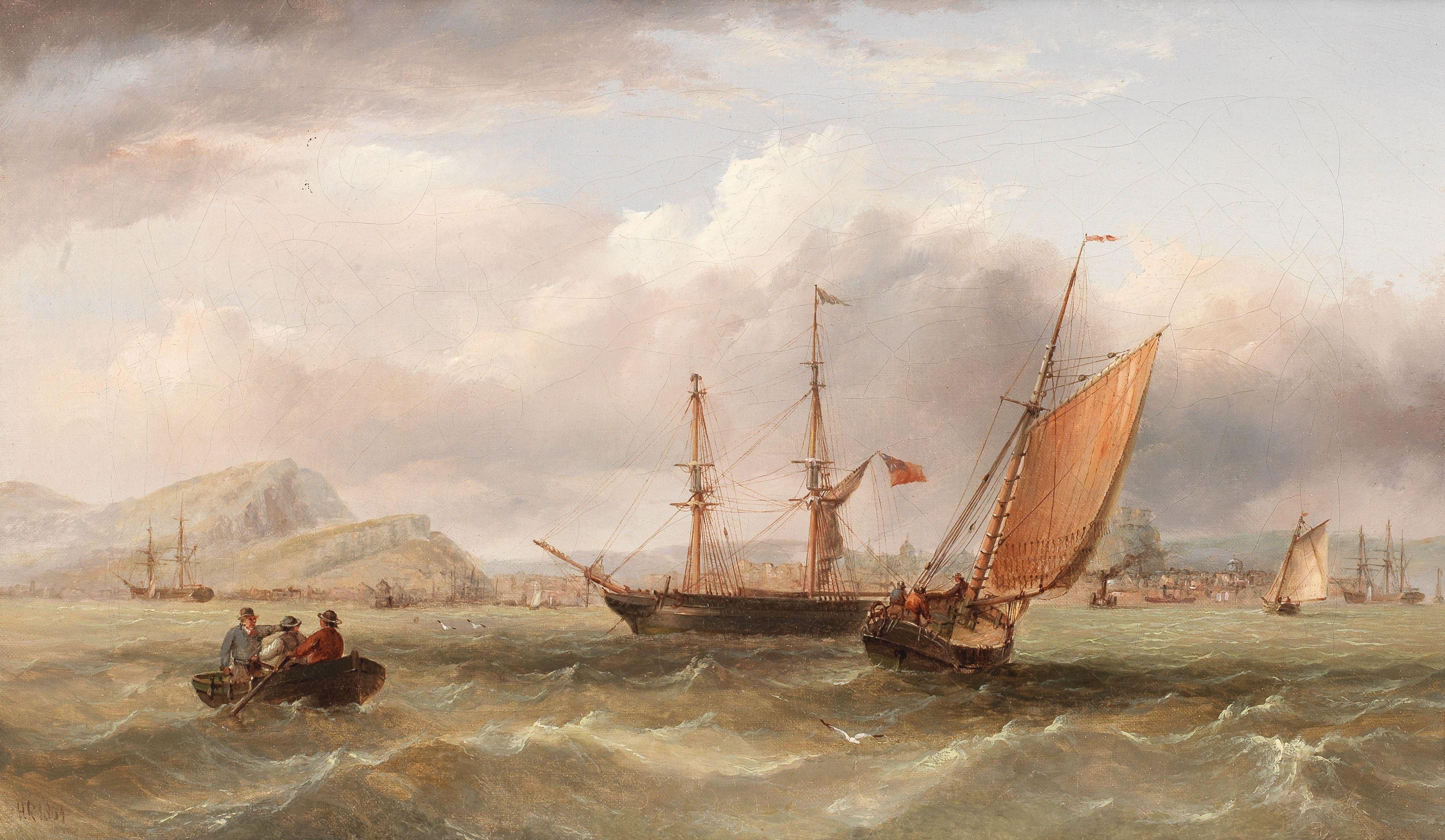 Henry Redmore - Shipping in a stiff breeze off the entrance to the harbour at Scarborough