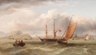 Henry Redmore - Shipping in a stiff breeze off the entrance to the harbour at Scarborough