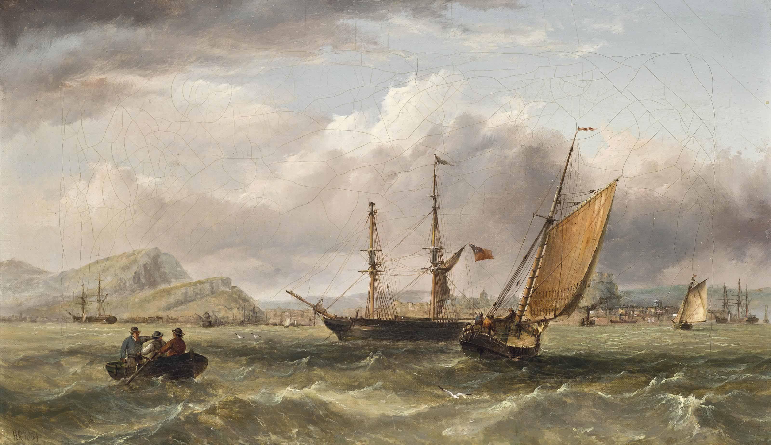 Henry Redmore - Shipping In A Stiff Breeze Off The Entrance To The Harbour At Scarborough