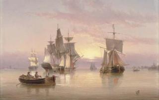 Henry Redmore - Shipping on the estuary at dusk