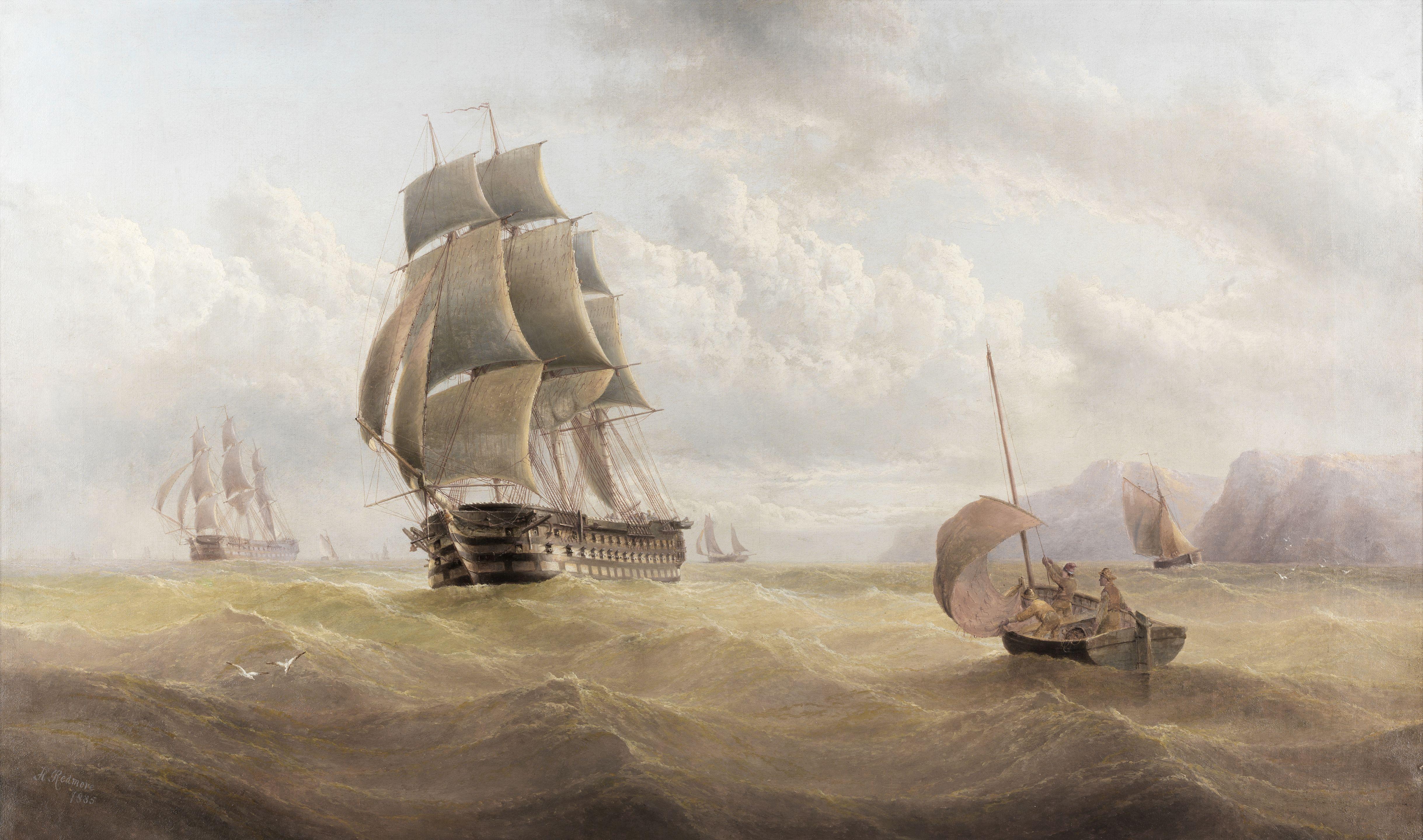 Henry Redmore - Ships of the line making way along the coast