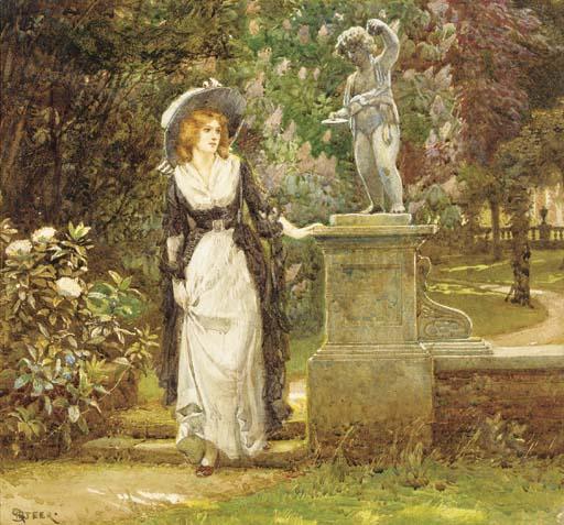 Henry Reynolds Steer - Girl in an ornamental garden