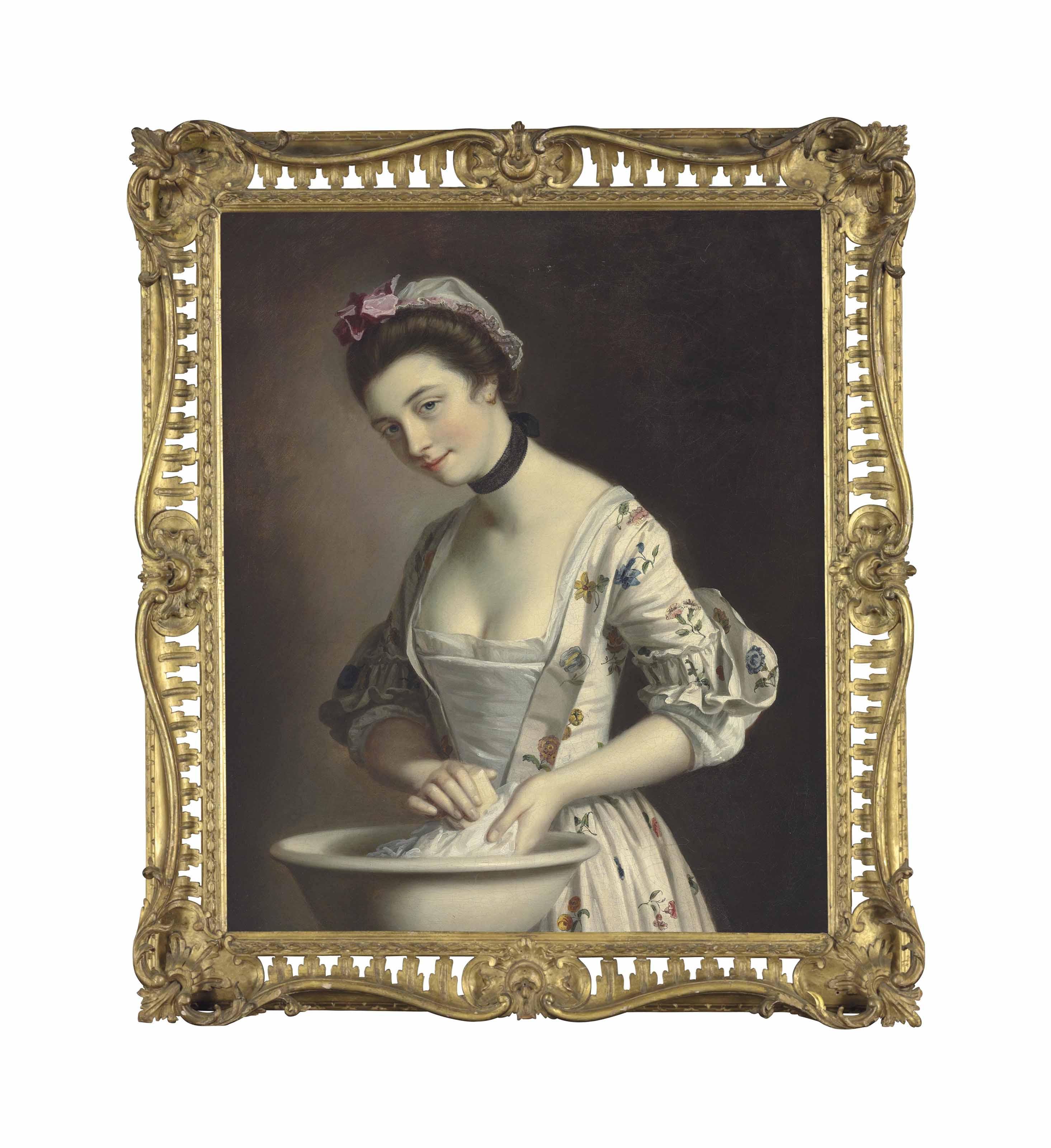 Henry Robert Morland - A lady\'s maid soaping linen